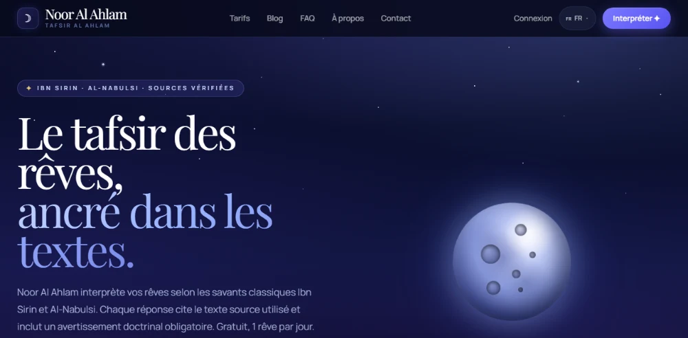 Page d'accueil du site Noor Al Ahlam