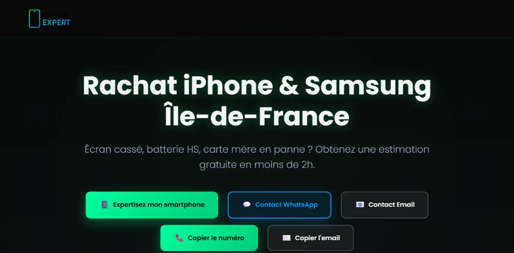 Page d'accueil du site Phone Expert IDF